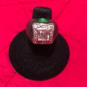 Ring acrylic green band with CZ silver 925